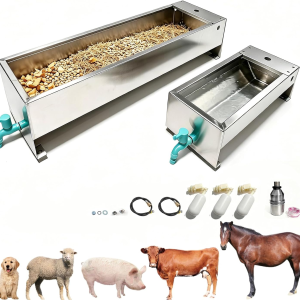 Automatic Livestock Water Trough 12 Gallons & 3 Gallons Livestock Feeding Trough Waterer Animal Stainless Steel Larger Automatic Waterer with Float Valve Kit for Goat Cattle Horse Hog Dog(2 Pack)