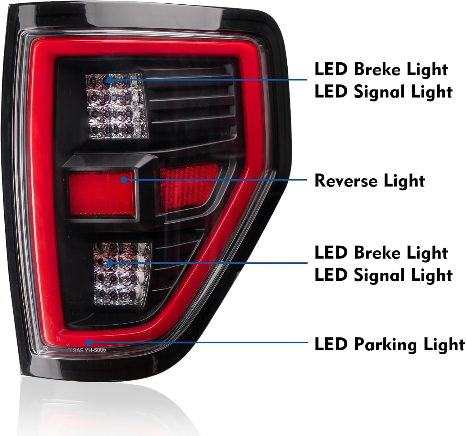 LED Tail Lights Assembly Comaptible with 2009-2014 F 150, Signal/Runnning Light Clear Glass/Transparentlamp Shade Matte Black Cover Left and Right Sides - Image 2