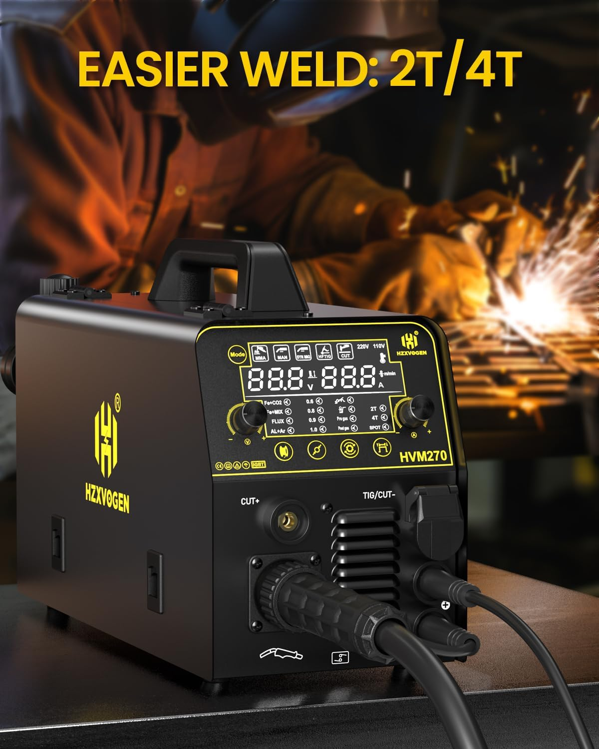 200A Plasma Cutter Welder Combo, 7 in 1 Gas Mig/Flux Core Mig/Pulse MIG/HF Tig/Stick/Cut/Spot, 110/220V Aluminum Welding Machine Multiprocess Welder with Synergic Mode - Image 6