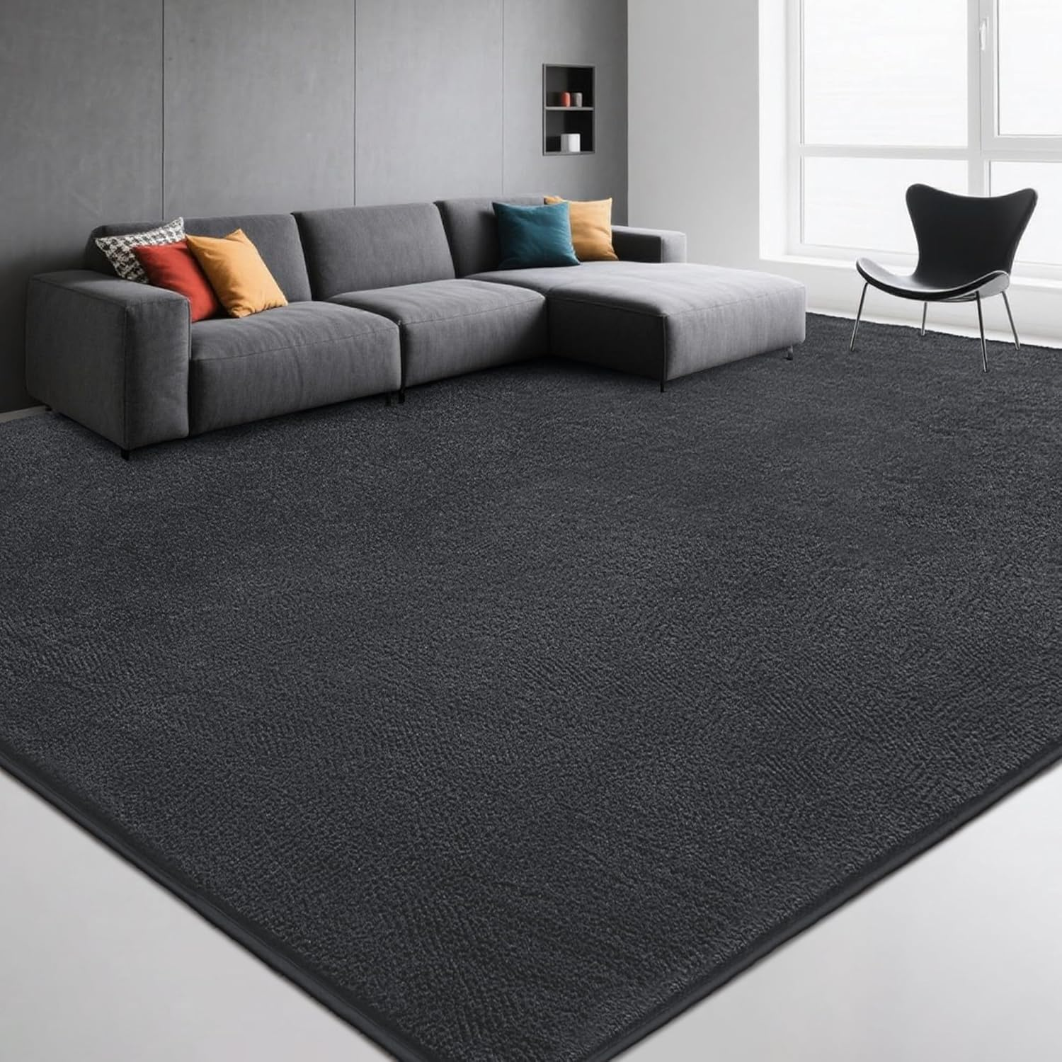 Large Modern Area Rugs for Living Room Bedroom, 8X10 Feet Dark Grey Ultra Soft Thickened Memory-Foam Indoor Rug, Comfy Aesthetic Solid Minimalist Carpets for Girls Boys Nursery Dorm Home Decor - Image 2