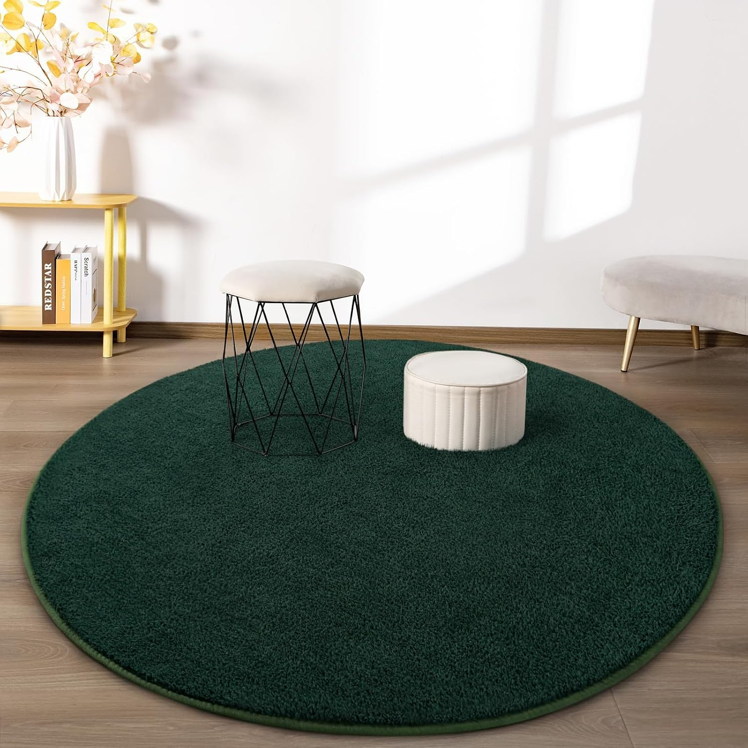 round Area Rugs for Bedroom Living Room, 6X6 Dark Green Super Soft Comfy Thickened Memory-Foam Indoor Circle Carpet, Modern Aesthetic Minimalist Carpet for Boys Girls Adults Nursery Home Décor - Image 3