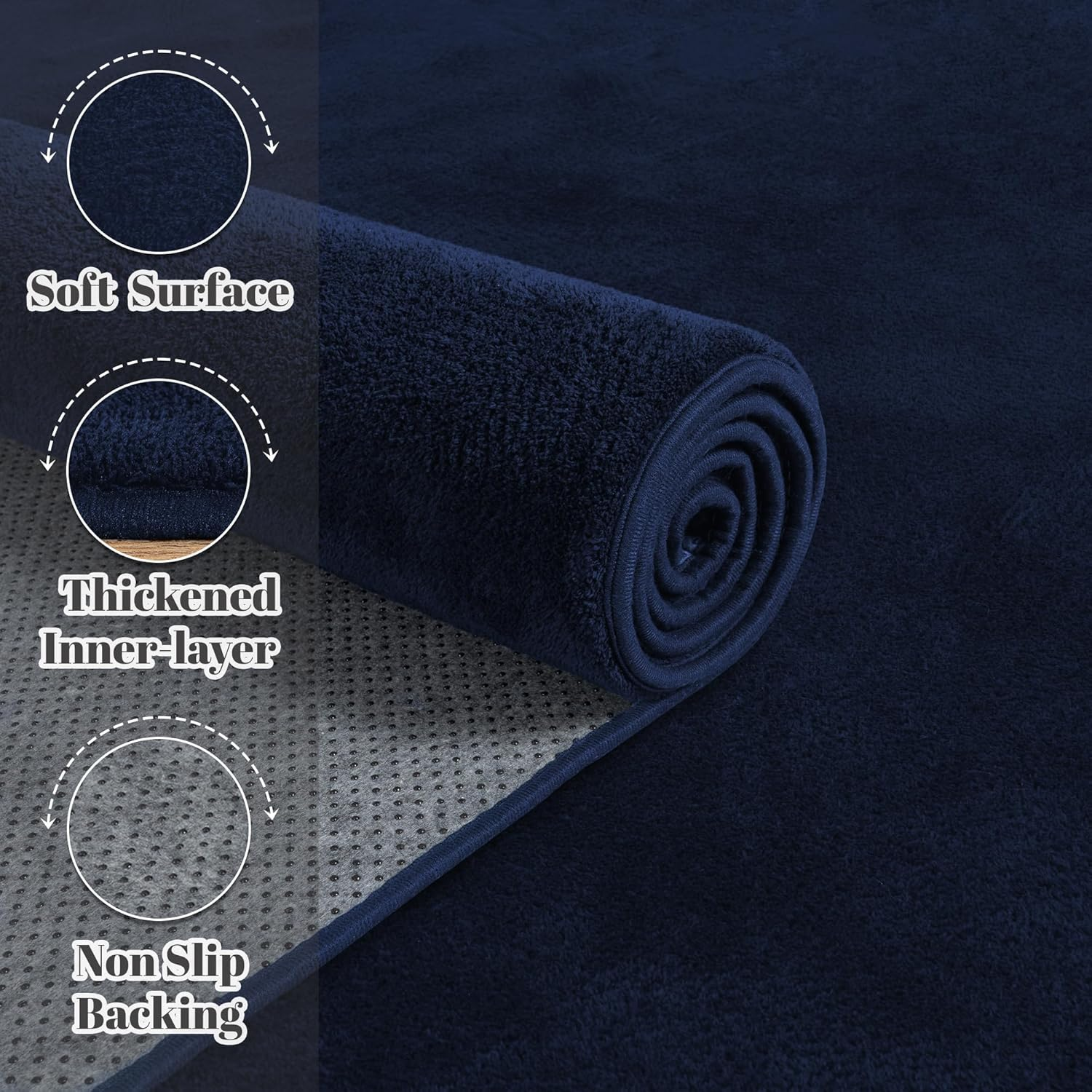 Large Modern Area Rugs for Living Room Bedroom, 9X12 Feet Navy Blue Ultra Soft Thickened Memory-Foam Indoor Rug, Comfy Aesthetic Solid Minimalist Carpets for Girls Boys Nursery Dorm Home Decor - Image 6