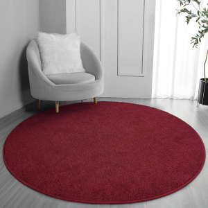 round Area Rugs for Bedroom Living Room, 5X5 Rose Red Super Soft Comfy Thickened Memory-Foam Indoor Circle Carpets, Modern Aesthetic Minimalist Carpet for Boys Girls Adults Nursery Home Décor