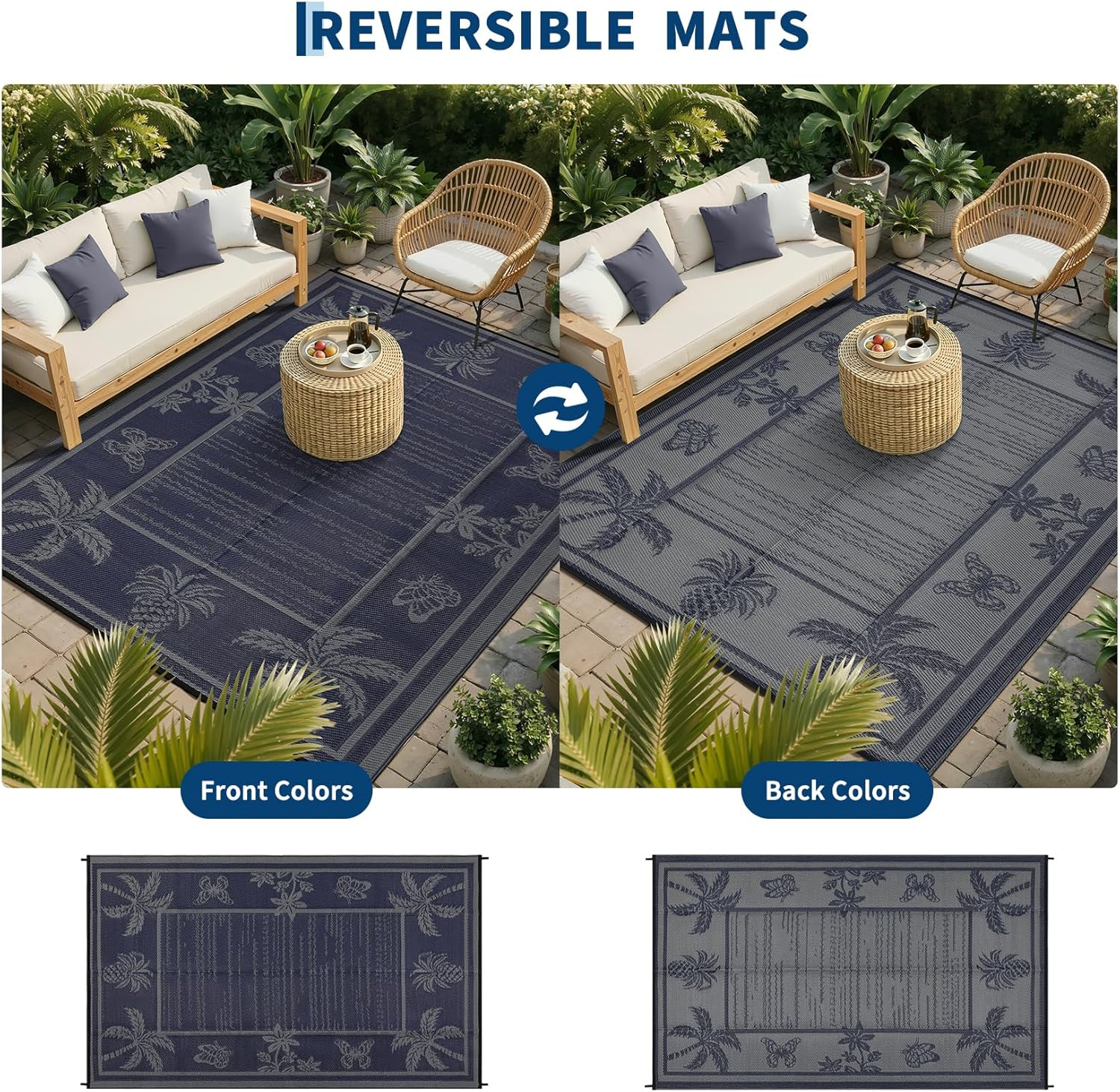 Outdoor Rug 8X10 Waterproof for Patios, Reversible Plastic Straw Rug, Tropical Leaf Indoor Outdoor Rugs, Large Area Rug for RV, Camping, Deck, Picnic Mat, outside Carpet - Image 3