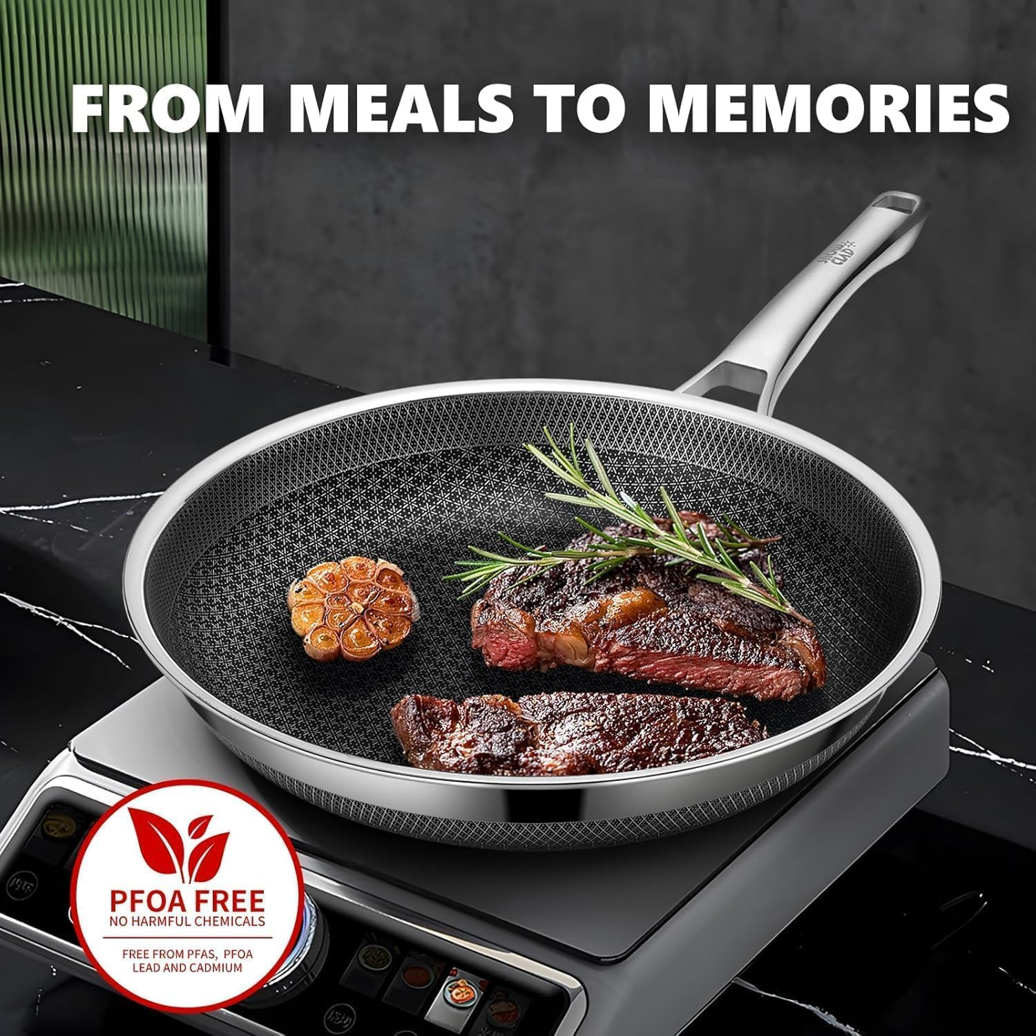 Non Stick Frying Pans Set, Hybrid Skillet Set Nonstick (8+10+12Inch), Pans for Cooking, PFOA Free Stainless Steel Kitchen Set, Dishwasher and Oven-Safe Cookware Sets - Image 6