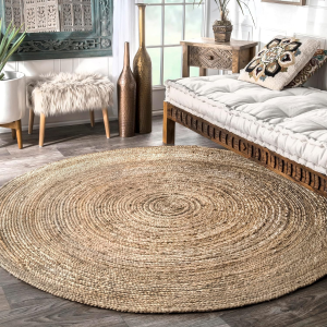 8 round Rigo Jute Hand Woven Area Rug, Natural, Solid Farmhouse Design, Natural Fiber, for Bedroom, Living Room, Dining Room, Hallway, Office, Kitchen, Entryway