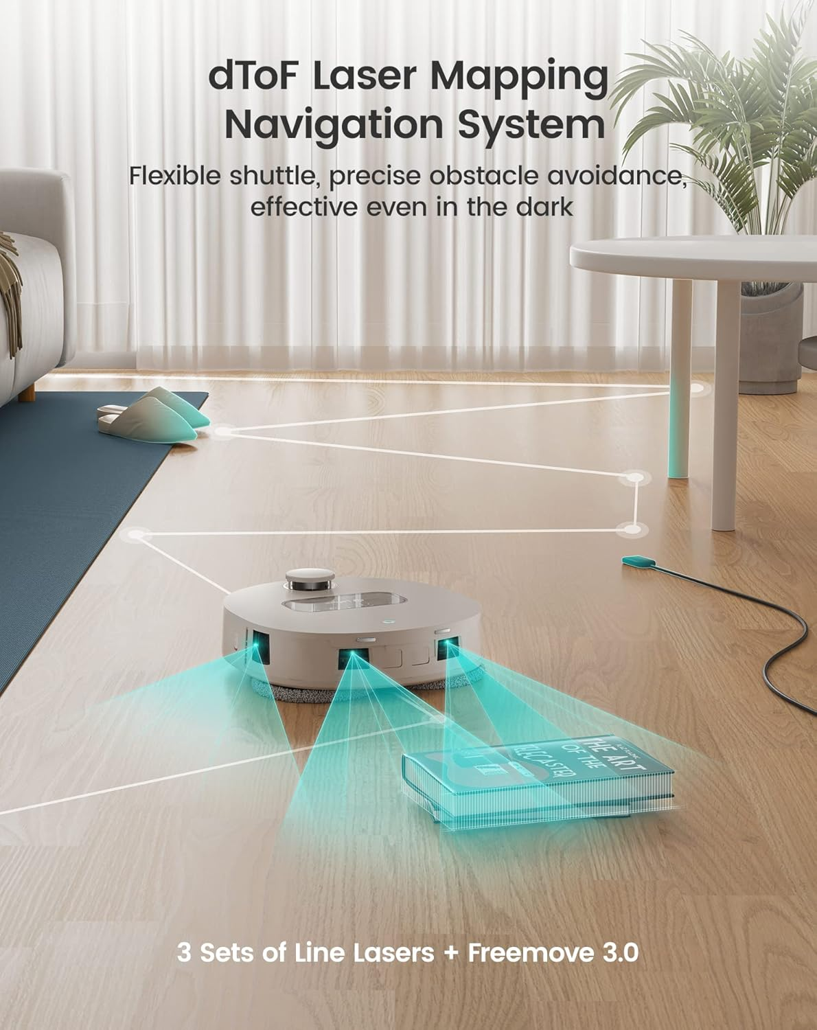 T1 Self-Cleaning Robot Mop, Smart Mapping Lidar Dtof Sensors, No-Go Carpet, 5L Large Water Tank, 40°Hot Air Washing and Drying Mop, Compatible with Alexa, Ideal for Multiple Rooms - Image 4