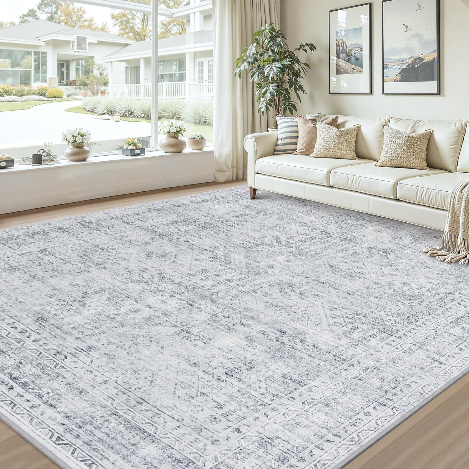 10X12 Area Rug for Living Room: Vintage Boho Neutral Washable Rug Indoor Soft Large Area Rug Carpet for Bedroom Nursery Farmhouse Dining Room Office Floor Non-Slip Low Pile under Table Rug Gray - Image 9
