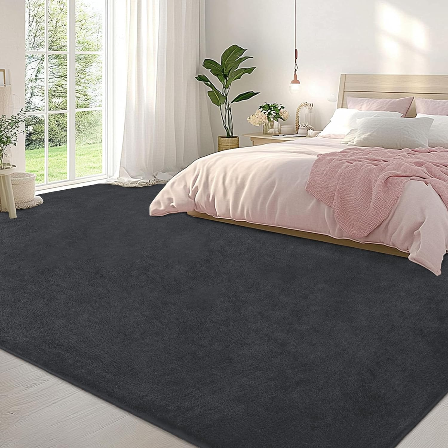Large Modern Area Rugs for Living Room Bedroom, 4X6 Feet Dark Grey Ultra Soft Thickened Memory-Foam Indoor Rug, Comfy Aesthetic Solid Minimalist Carpets for Girls Boys Nursery Dorm Home Decor - Image 4