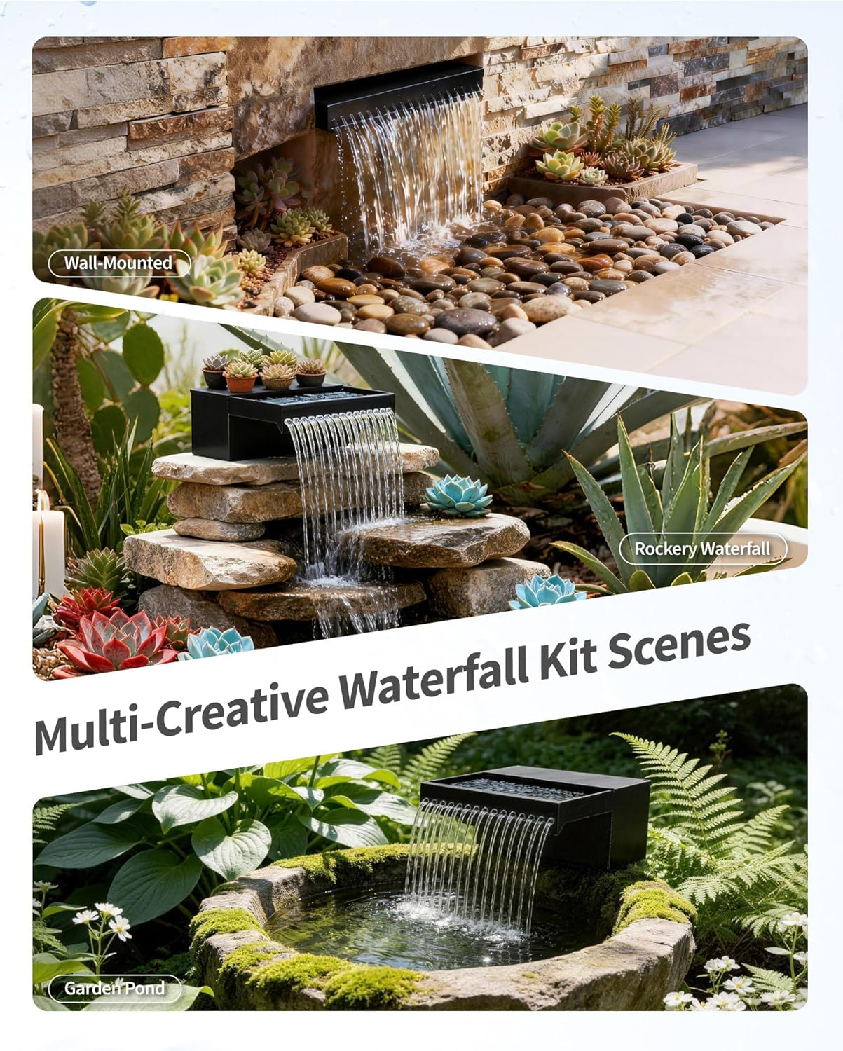 55W Solar Pond Waterfall Spillway with Fountain Pump, 304 Stainless Steel & Filtration System Pond Waterfall, 9.8FT Tubing for Koi Ponds, Garden Fountains & Landscape Water Features-P5552S - Image 5