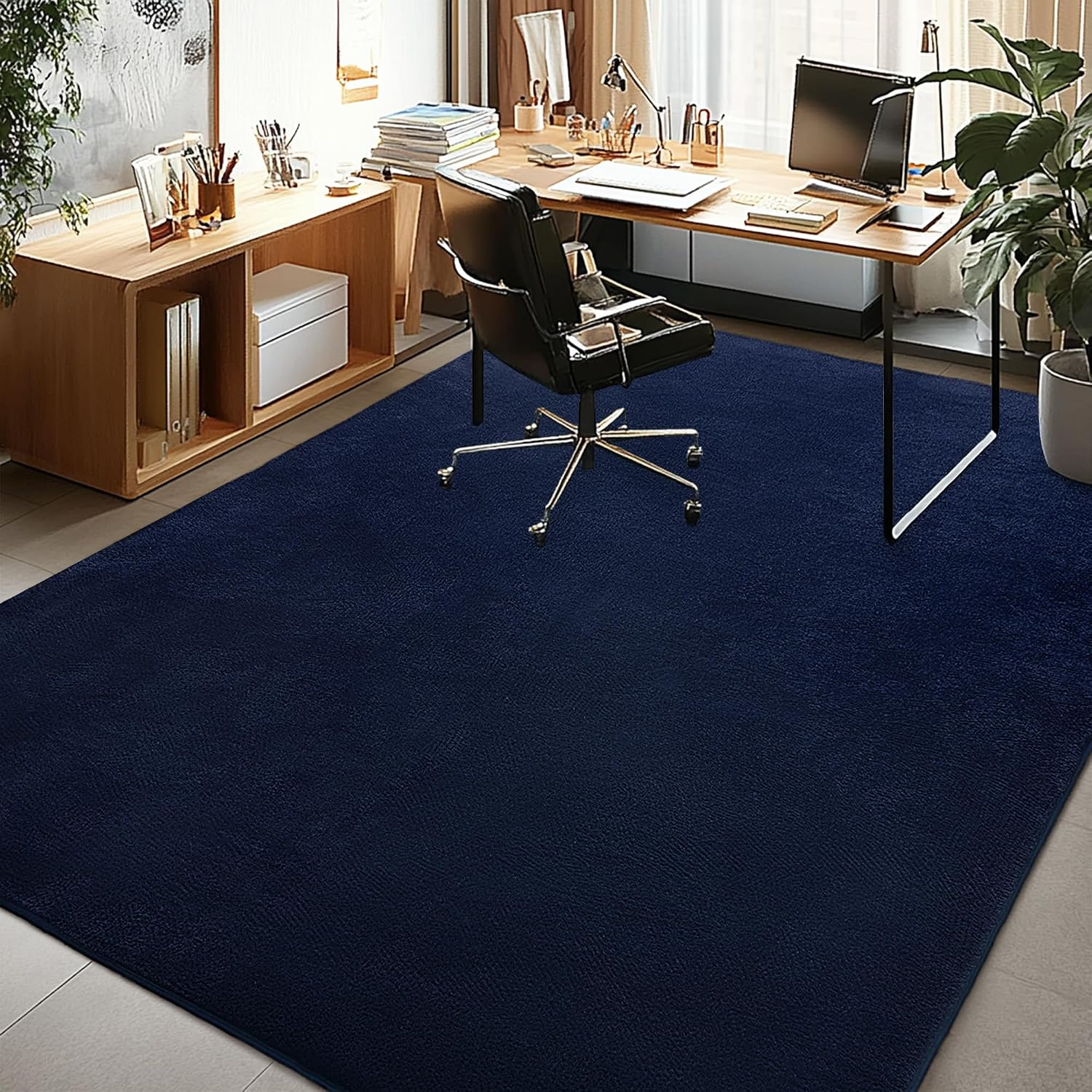 Large Modern Area Rugs for Living Room Bedroom, 4X6 Feet Navy Blue Ultra Soft Thickened Memory-Foam Indoor Rug, Comfy Aesthetic Solid Minimalist Carpets for Girls Boys Nursery Dorm Home Decor - Image 5