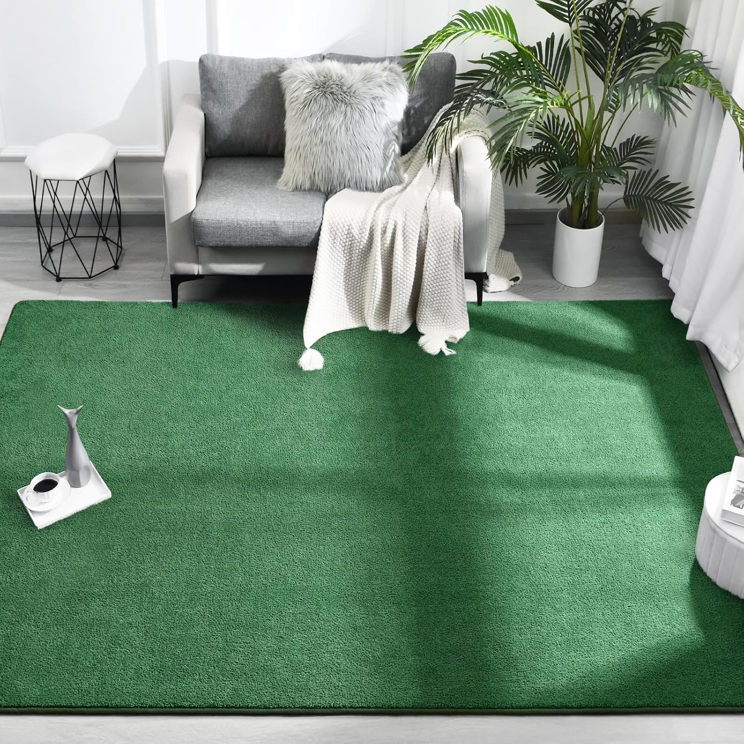 Area Rugs for Bedroom Living Room, 6X9 Green Super Soft Comfy Thickened Memory-Foam Indoor Carpets, Modern Aesthetic Minimalist Carpet for Boys Girls Adults Apartment Nursery Home Décor - Image 2