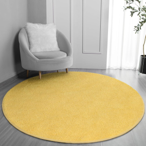 round Area Rugs for Bedroom Living Room, 4X4 Yellow Super Soft Comfy Thickened Memory-Foam Indoor Circle Carpets, Modern Aesthetic Minimalist Carpet for Boys Girls Adults Nursery Home Décor