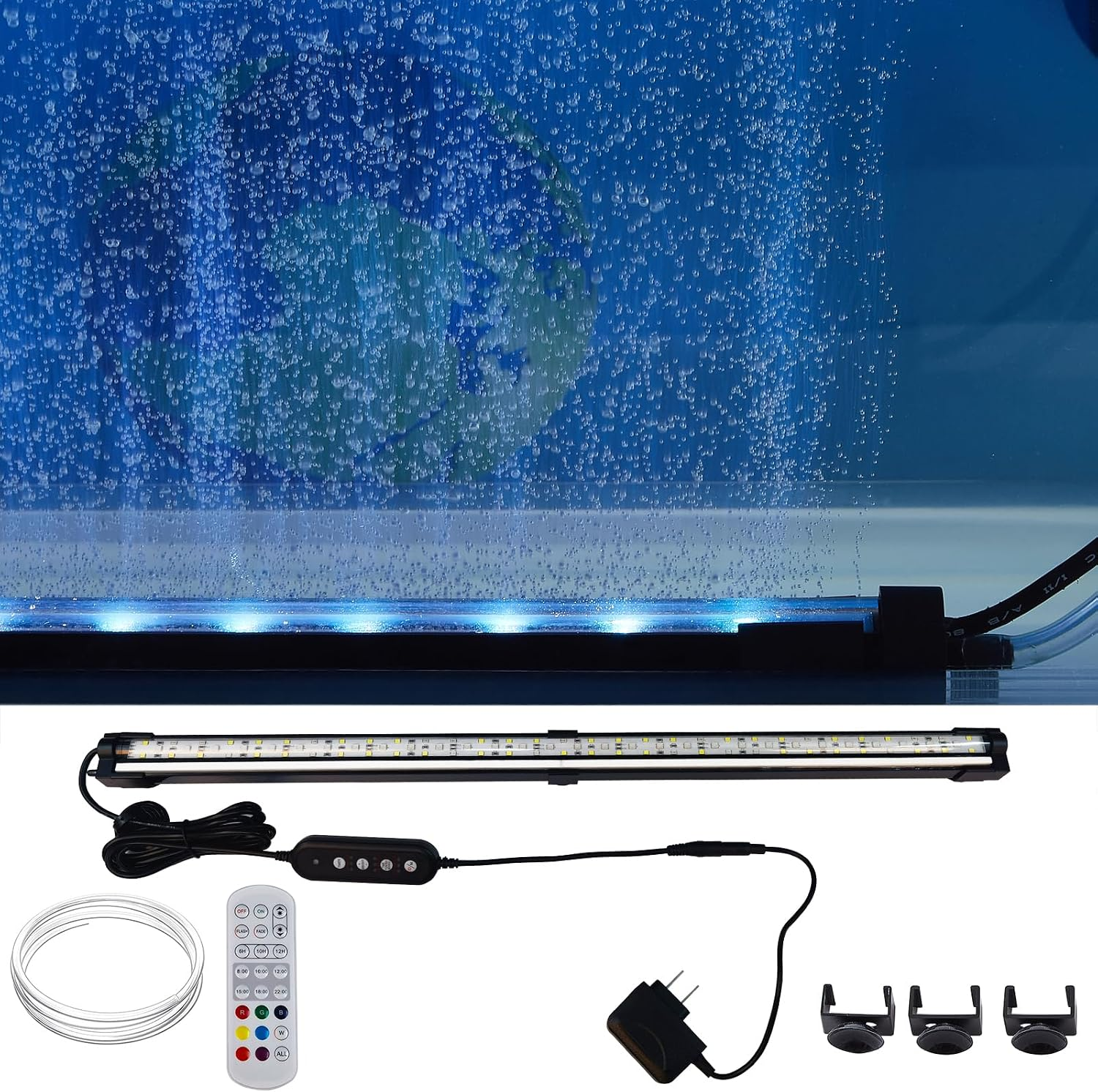 Aquarium 24/7 Mode Timer Submersible LED Light Full Spectrum CRI 82~85 Tank Underwater Light & Nanometer Materials Air Stone 3Ft Tubing Waterproof Rating IP68 (No Included Air Pump)