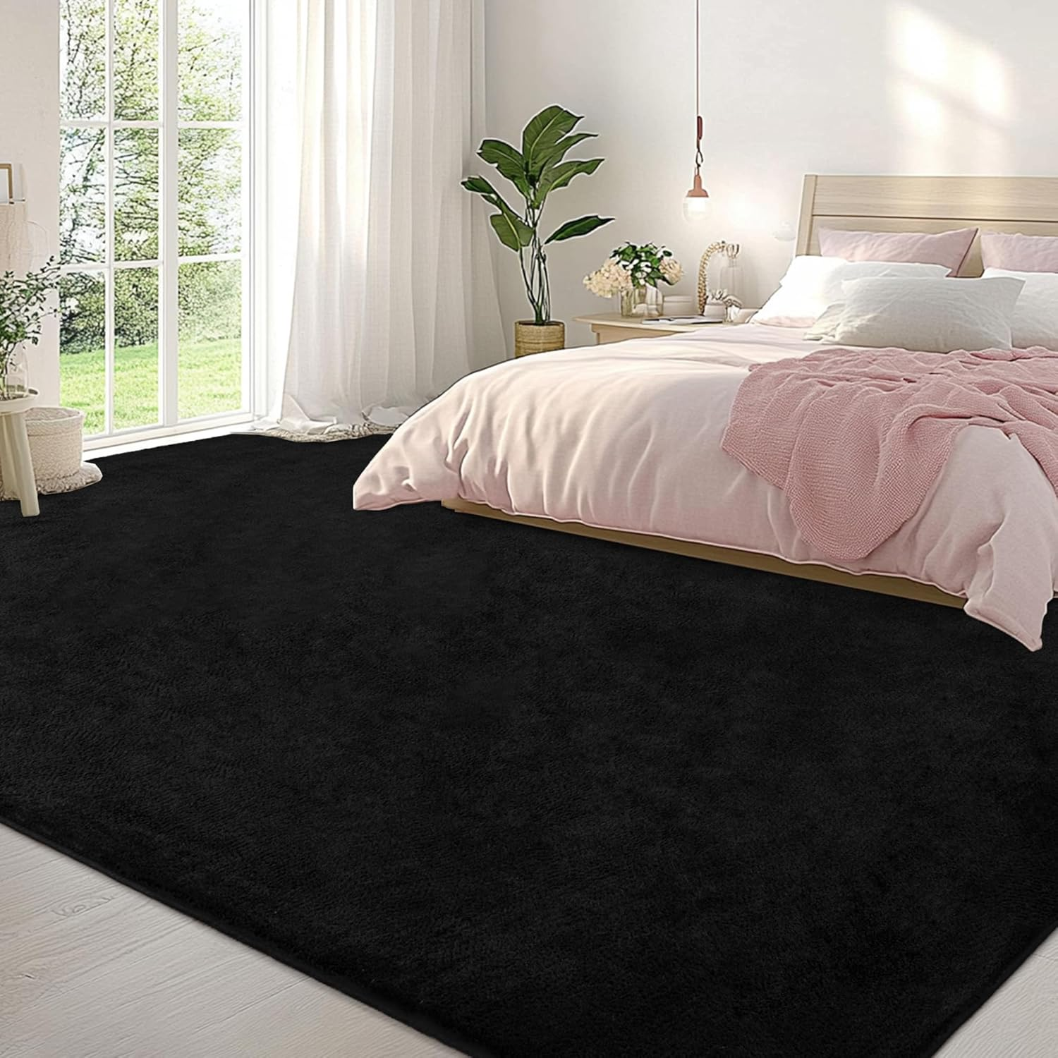 Large Modern Area Rugs for Living Room Bedroom, 9X12 Feet Black Ultra Soft Thickened Memory-Foam Indoor Rug, Comfy Aesthetic Solid Minimalist Carpets for Girls Boys Nursery Dorm Home Decor - Image 4