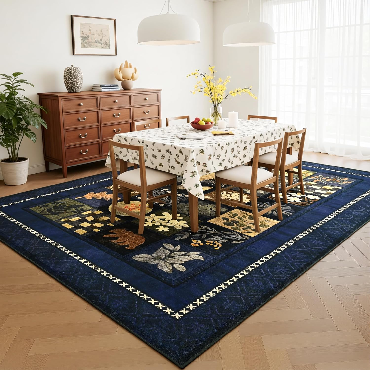 4X6 Area Rugs for Living Room, Modern Large Geometric Rug for Bedroom, Washable Patchwork Rug Indoor Non Slip Throw Carpets for Dining Room Office Farmhouse Home Decor, Navy Blue - Image 5
