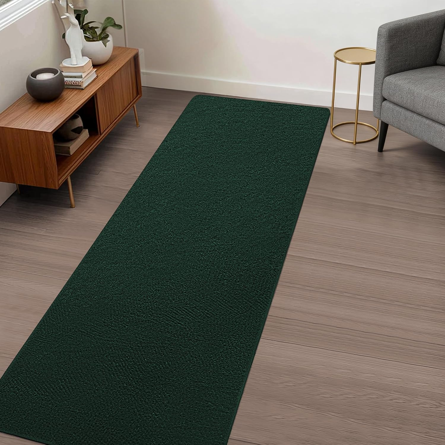Large Modern Runner Rugs for Living Room Bedroom, 2X8 Feet Dark Green Ultra Soft Thickened Memory-Foam Indoor Rug, Comfy Aesthetic Solid Minimalist Carpets for Girls Boys Nursery Dorm Home Decor - Image 2