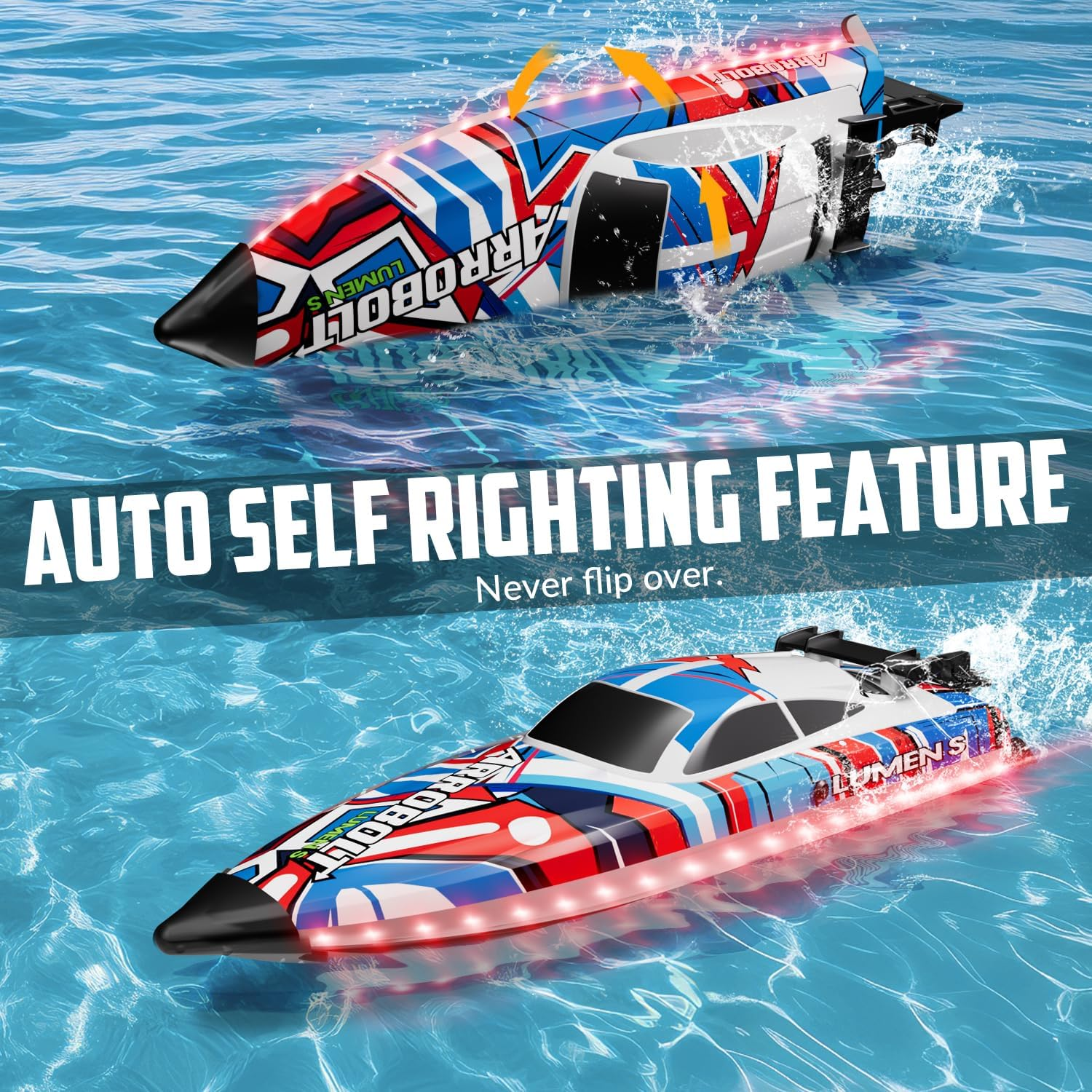 Brushless RC Boats for Adults, 35+MPH Fast Remote Control Boat for Lakes, Full Proportional Boats High Speed RC Boat for Adults (Red) - Image 3