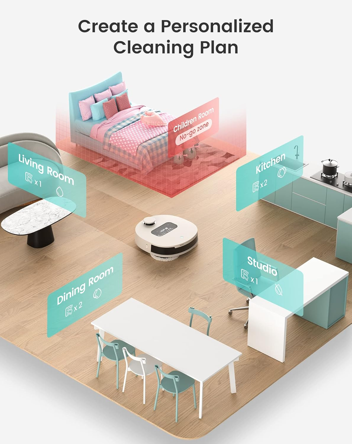 T1 Self-Cleaning Robot Mop, Smart Mapping Lidar Dtof Sensors, No-Go Carpet, 5L Large Water Tank, 40°Hot Air Washing and Drying Mop, Compatible with Alexa, Ideal for Multiple Rooms - Image 7