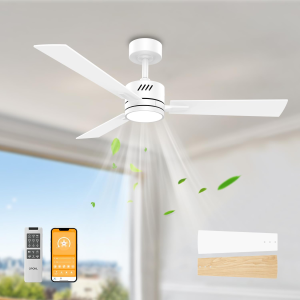 42" White Ceiling Fan with Light, Remote Control, Downrod Mount, Noiseless, Reversible, 6CCT, Dimmable, 6 Speeds, Timeable, Ceiling Fan with Remote Control for Bedroom, Indoor/Outdoor