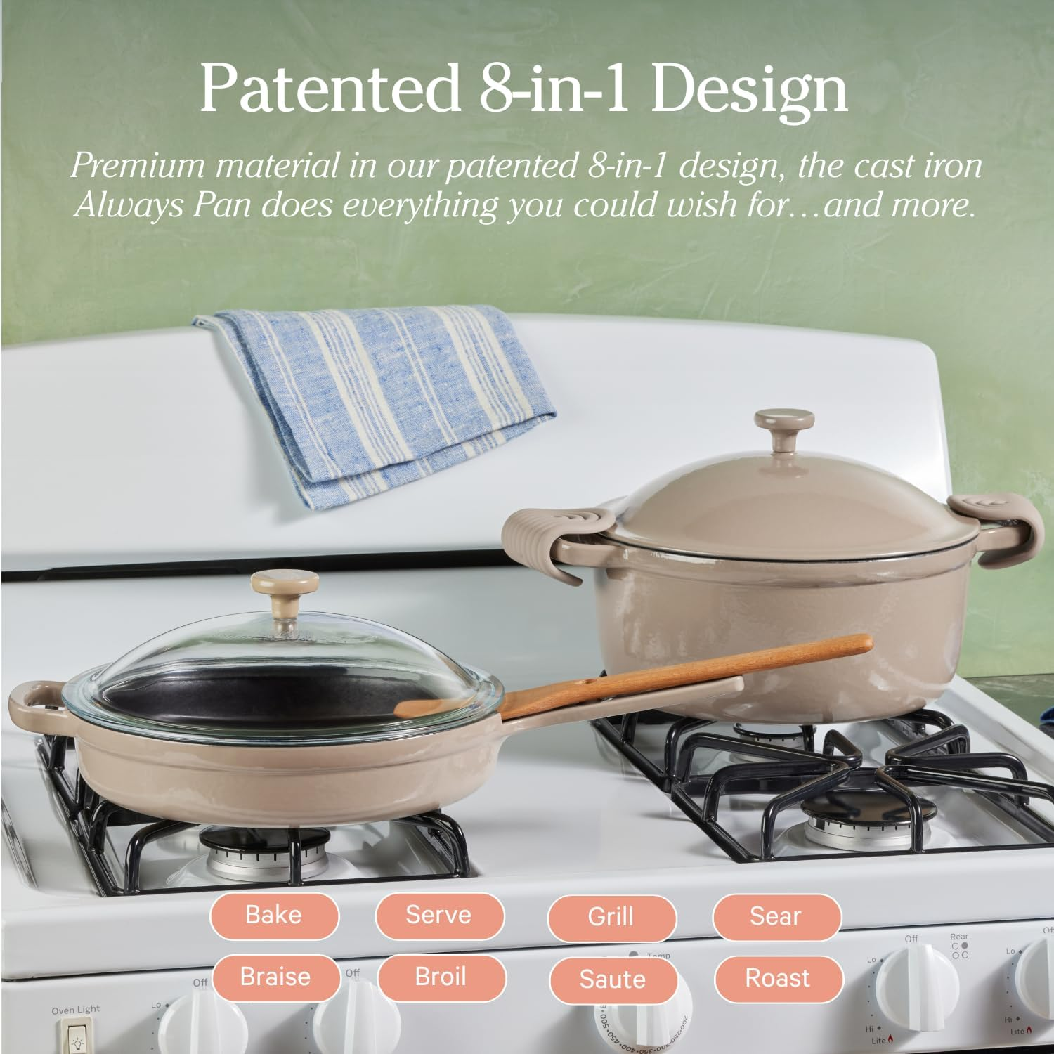 Our Place Cast Iron Always Pan | Premium Enameled, Toxin-Free Surface | 10-Inch 8-In-1 Multifunctional Cookware System | Lid, Handle Covers | Heavy Duty Skillet | Oven & High Heat Safe | Steam - Image 3