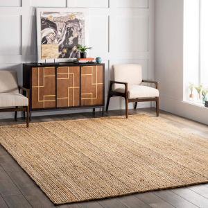12X15 Rigo Jute Hand Woven Area Rug, Natural, Solid Farmhouse Design, Natural Fiber, for Bedroom, Living Room, Dining Room, Hallway, Office, Kitchen, Entryway