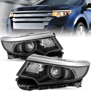 Headlight Assembly Fit for 2011 2012 2013 2014 Ford Edge [Halogen Type] Black Housing Projector Headlamp Replacement Passenger & Driver Side
