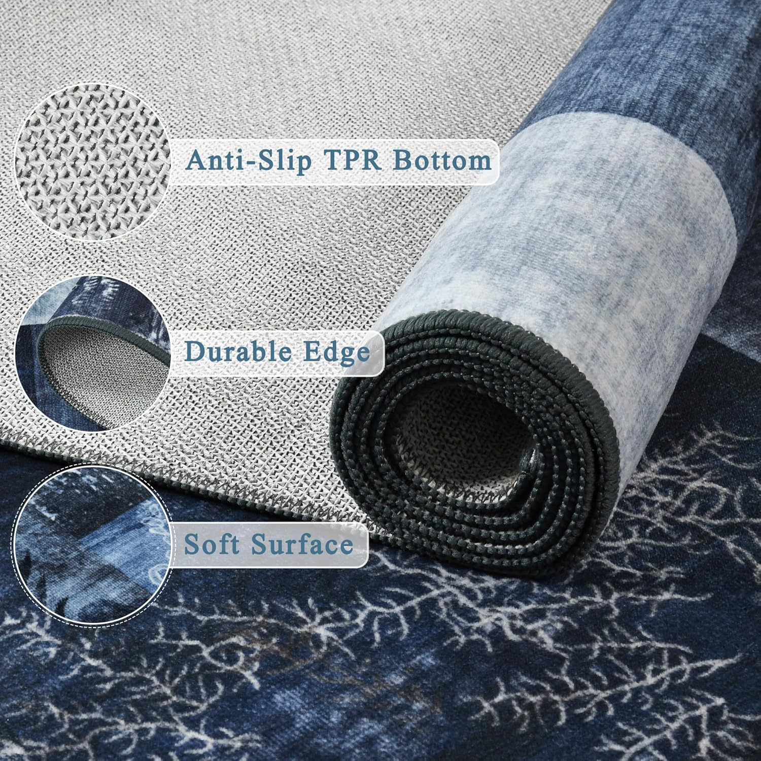 6X9 Blue Area Rugs for Living Room, Modern Large Geometric Rug for Bedroom, Washable Patchwork Rug Indoor Non Slip Throw Carpets for Dining Room Office Farmhouse Home Decor - Image 6