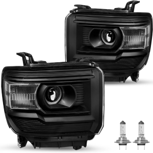 Fits for [Non-Led DRL Model] 2014-2018 GMC Sierra 1500 15-19 2500HD 3500HD OE Style Projector Headlight Assembly Black Housing Pair Bulbs Included
