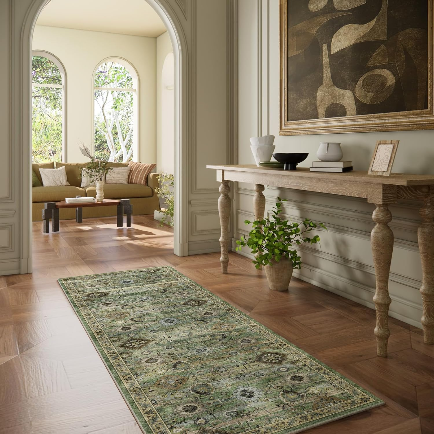 Washable Runners for Hallways Kitchen Rugs: 2'6"X8' Runner Rug Stain Resistant Non Slip Low Pile Soft Carpet Runners for Hallways Bedroom Kitchen Entryway Indoor Laundry Room Farmhouse - Image 6