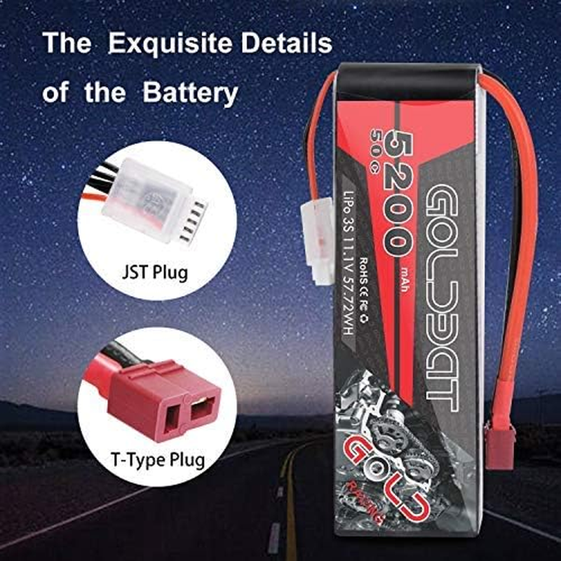 3S Lipo Battery 5200Mah 11.1V 50C Lipo RC Battery Soft Case Pack with T Plug for RC Evader BX Car RC Truck Truggy RC Hobby - 2 Pack - Image 4