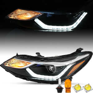 for 2016 2017 2018 2019 Chevy Cruze Headlight Assembly Projector LED DRL OE Style Factory Halogen Relacement 4Door Front Lamp Black Housing Left Driver Side LH Bulbs Included