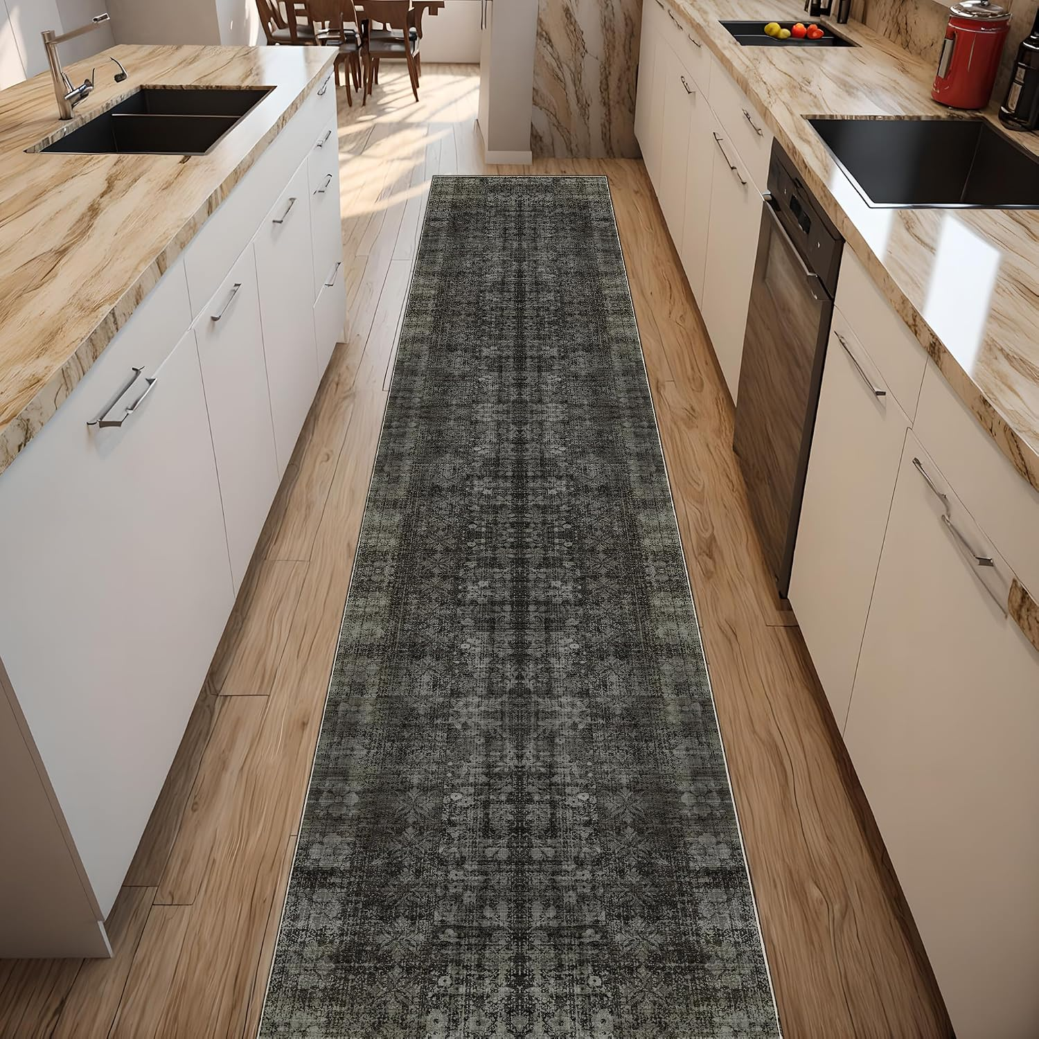 Washable Runner Hallway Rug,2X8 Low Pile Non Slip Non-Shedding Kitchen Carpet Soft Indoor Stain Resistant Rug for Bedroom Laundry Room Bathroom Black - Image 3