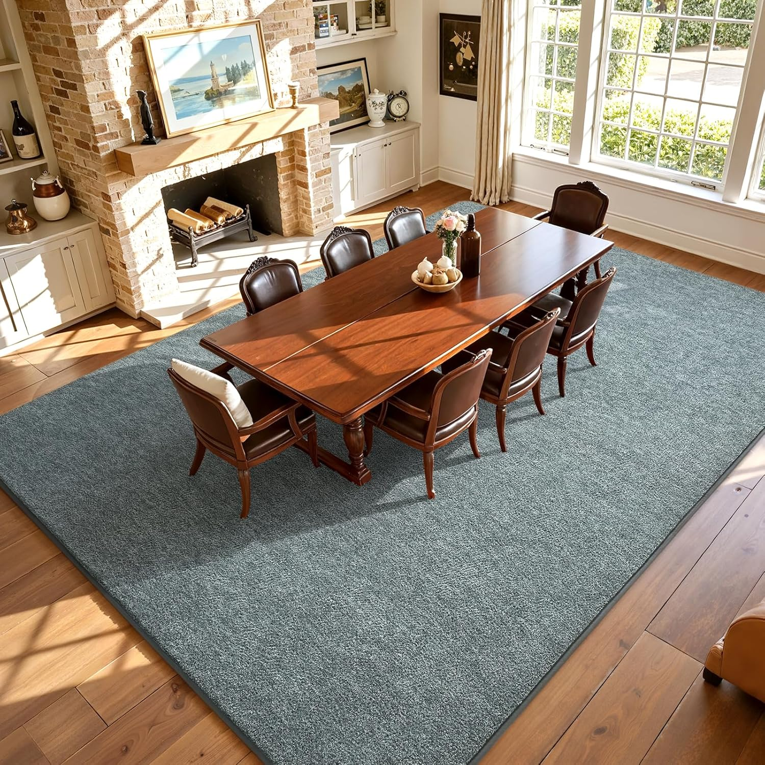 Living Room Rugs 7X10, Soft Modern Large Area Rug for Bedroom Washable Memory Foam Indoor Big Carpet Low Pile Minimalist Non Slip Rug for Classroom Dorm Kids Room Home Decor Grey and Green - Image 9