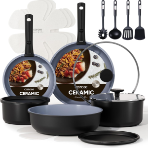 19PCS Ceramic Cookware Sets, Black and Gray, Pots and Pans Set Non Stick Non Toxic, Induction Cookware, Kitchen Cookware Sets, Pots Set for Healthy Cooking