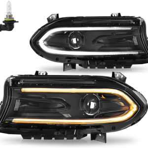 Halogen Type Headlight Assembly Fit for 2022 2023 2024 Dodge Charger Factory Switchback LED Drlheadlamp Driver and Passenger Sides (Set of 2) with Bulbs