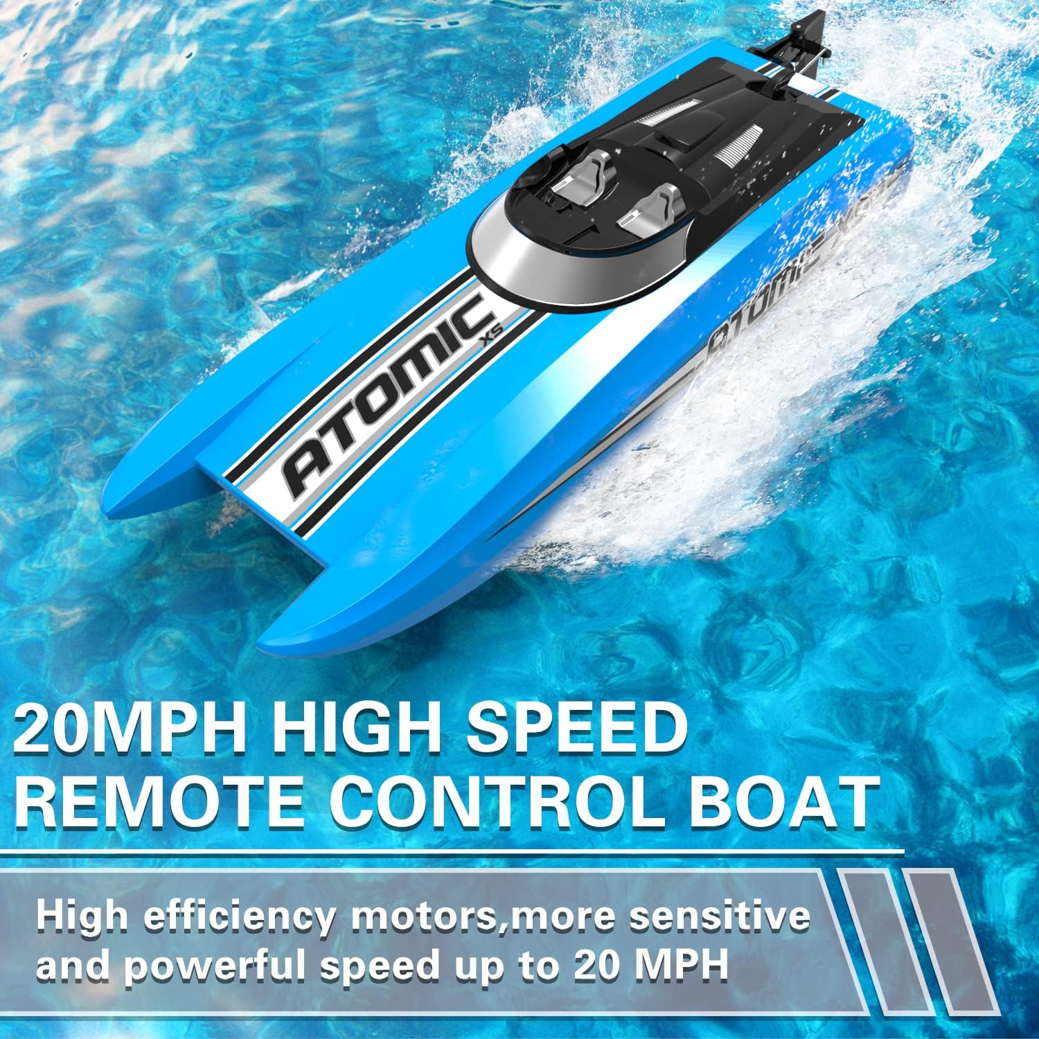 Remote Control Boats for Pools and Lakes 20+MPH Atomicxs High Speed RC Boat for Adults Toy Boat Gifts with 2 Batteries & Reverse Function (795-5 Blue) - Image 2