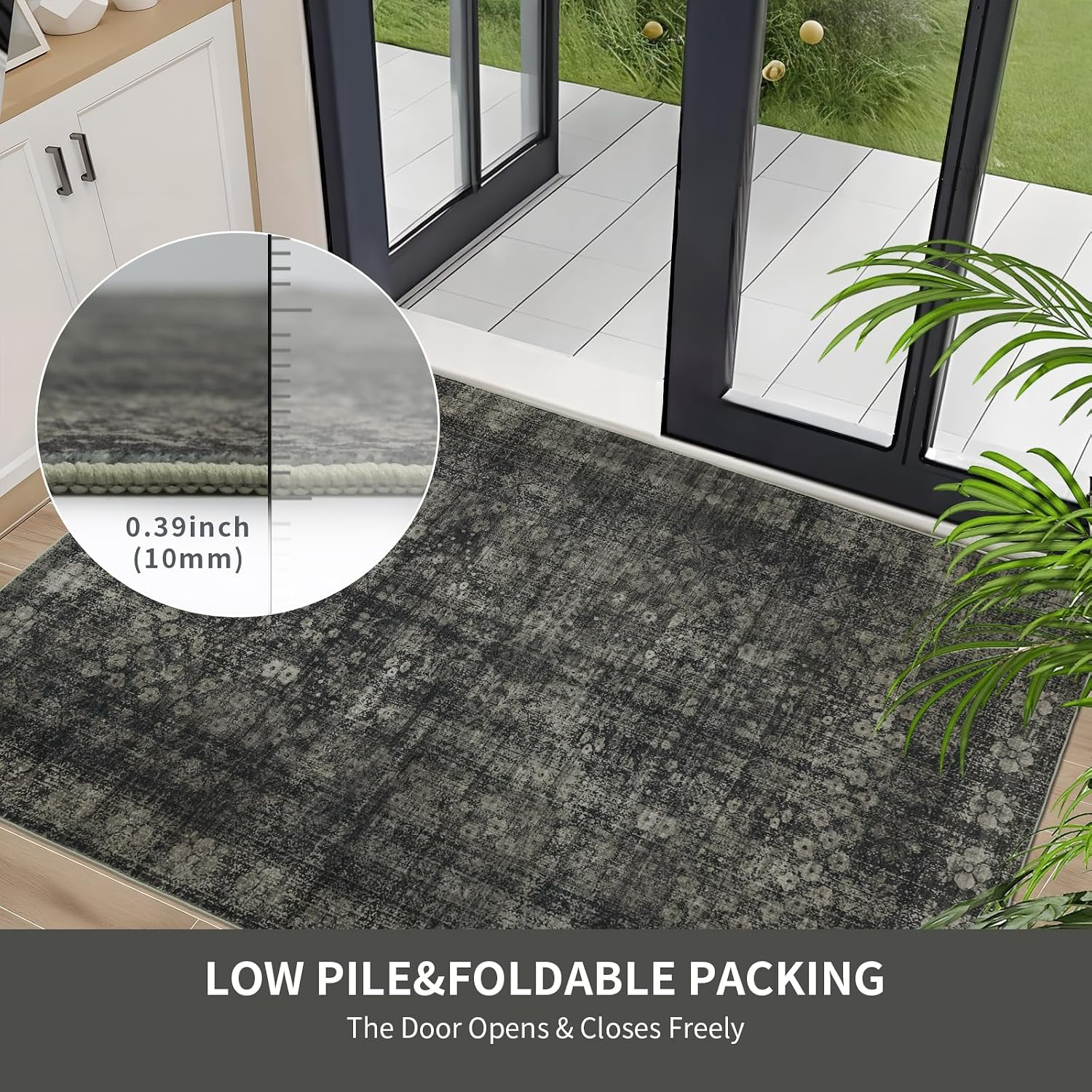 Washable Runner Hallway Rug,2X8 Low Pile Non Slip Non-Shedding Kitchen Carpet Soft Indoor Stain Resistant Rug for Bedroom Laundry Room Bathroom Black - Image 4