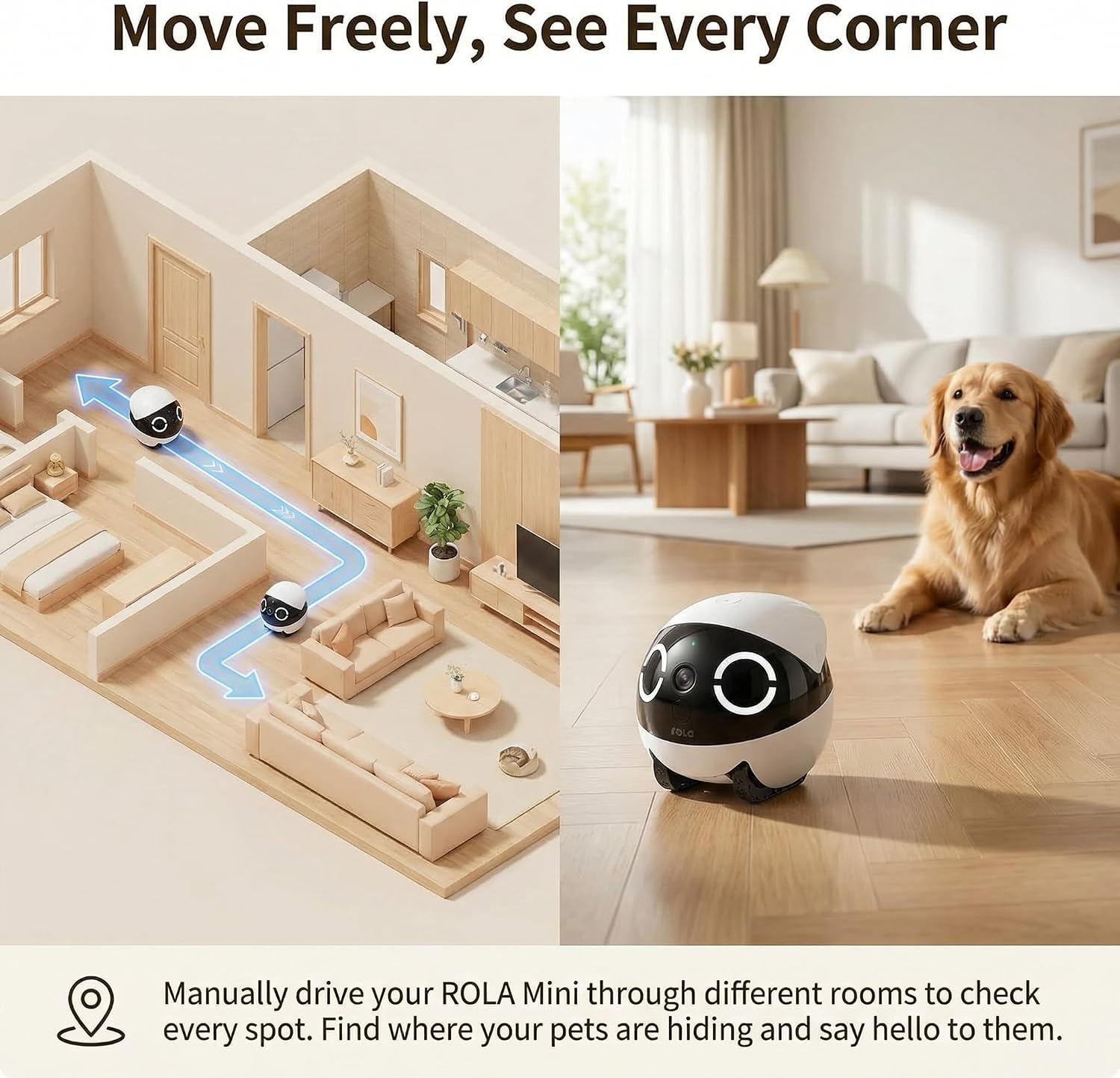Mini Pet Camera Robot - Enabot EBO ROLA 2K HD Indoor Movable Camera with 5000Mah Battery, Two-Way Talk, Night Vision, Motion Detection, One-Touch Call for Pet Monitoring & Family Companion - Image 7