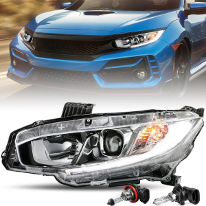 OE Style Headlight Assembly Replacement for 2016-2021 Honda Civic W/Led DRL Projector Headlamp Halogen Head Lights, Left Driver Side(Bulbs Included)