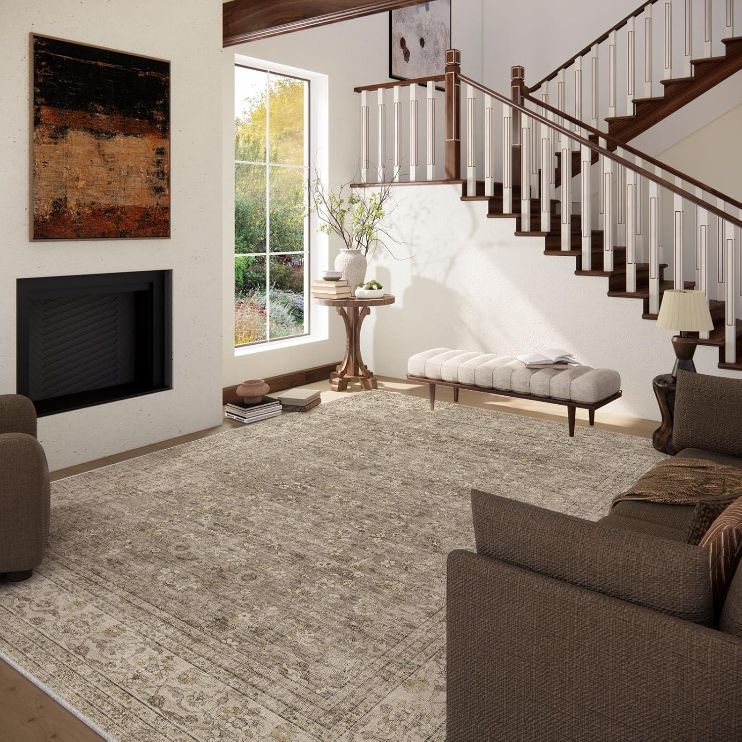 10X12 Large Rugs for Living Room: Area Rugs for Bedroom Vintage Stain Resistant Non Slip Low Pile Lightweight Boho Soft Carpet for Kitchen Dining Room Farmhouse Kids Room Nursery - Image 2