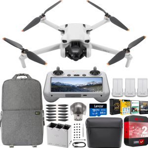 DJI Mini 3 Camera Drone Quadcopter + RC Smart Controller (With Screen) + Fly More Kit, 4K Video, 38Min Flight Time, True Vertical Shooting Bundle W/Deco Gear Backpack + Software & Accessories