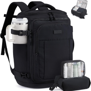 Travel Backpack for Women & Men, 25L Airline Approved Personal Item Carry on Backpack, Lightweight with 2 Packing Cubes, Waterproof Daypack for Work, Gym & Weekend Travel, Black