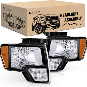 2009 2010 2011 2012 2013 2014 F150 Headlight Assembly Black Housing Amber Corner Clear Lens Driver and Passenger Side Headlamp Replacement 2 Pack