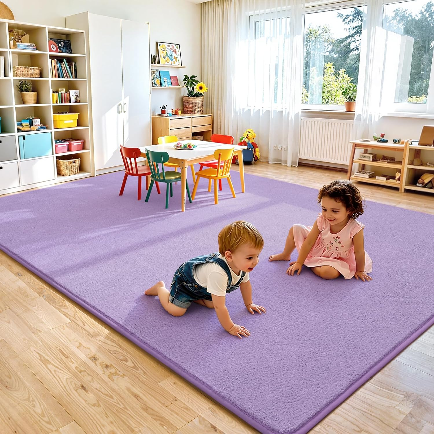 5X7 Purple Area Rugs for Bedroom, Soft Modern Living Room Rug Indoor Non Slip Low Pile Washable Rug Fluffy Fuzzy Memory Foam Carpets Throw Rugs for Kids Nursery Classroom Dorm Room Decor - Image 8