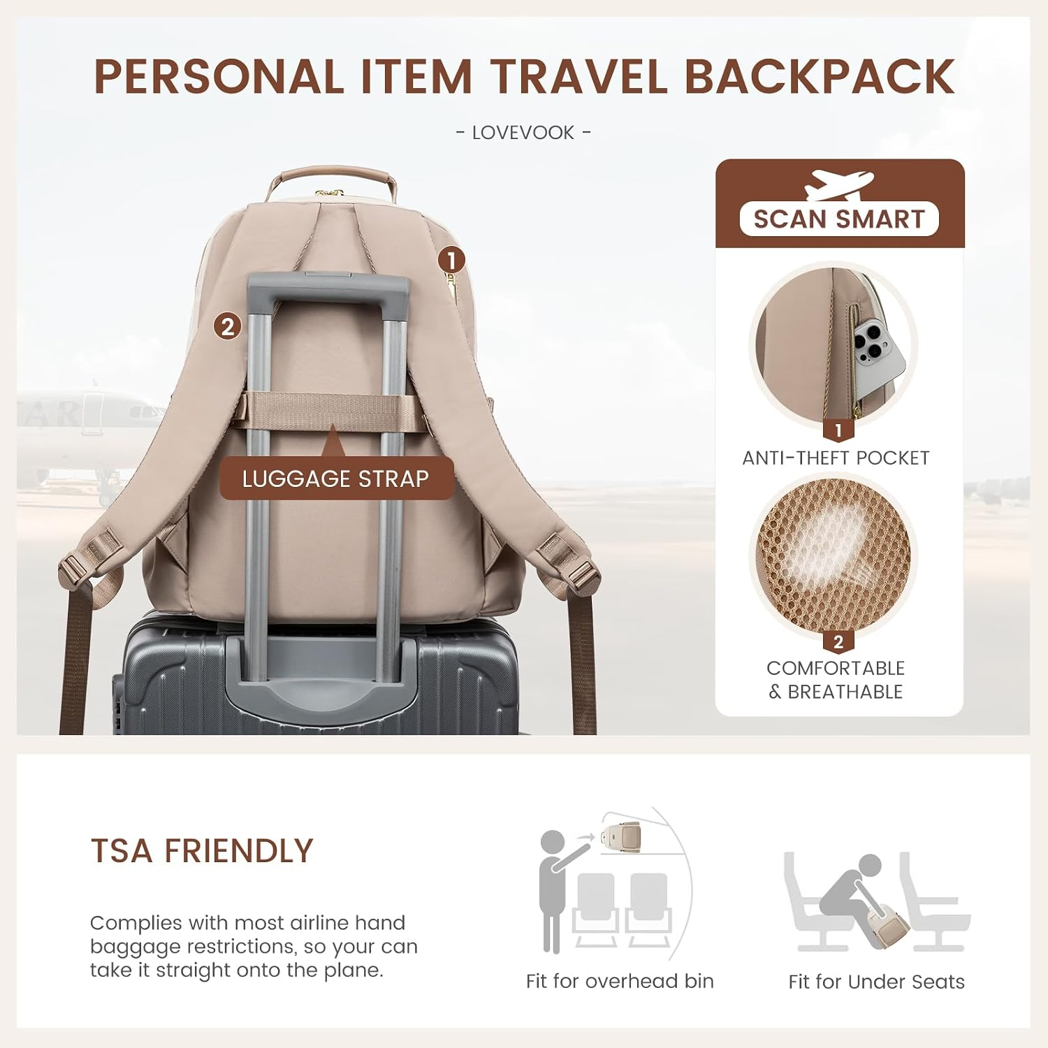 Laptop Backpack for Women with Pouch Pocket for Large Capacity Cup,15.6 Inch Laptop Computer Bag Travel Backpack Purse,Waterproof Work Business Backpack College Teacher Bags,Gray-Pink - Image 6