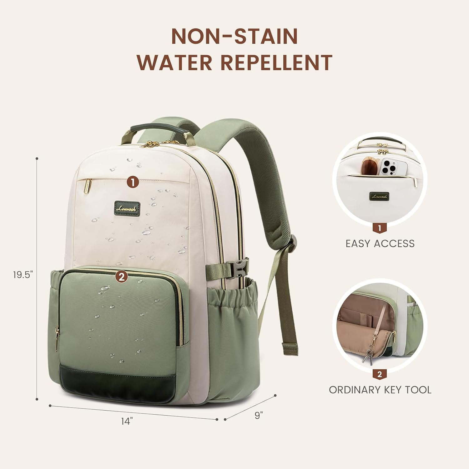 Laptop Backpack for Women with Pouch Pocket for Large Capacity Cup,18 Inch Laptop Computer Bag Travel Backpack Purse,Waterproof Work College Teacher Bags,White-Bean Green-Dark Olive Green - Image 5