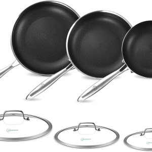 Frying Pan Set Nonstick, 8/10/12 Inch Stainless Steel Skillet with Detachable Handle and Glass Lids, Induction & Oven Safe, Professional Non-Toxic PFOA Free Pans for Everyday Cooking