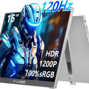 120Hz Portable Monitor, 100% Srgb 16 Inch Portable Gaming Monitor with Built-In Stand, HDR and Freensync, External USB C Monitor for Laptop, PC, Phone, Switch and PS5 (Silver)
