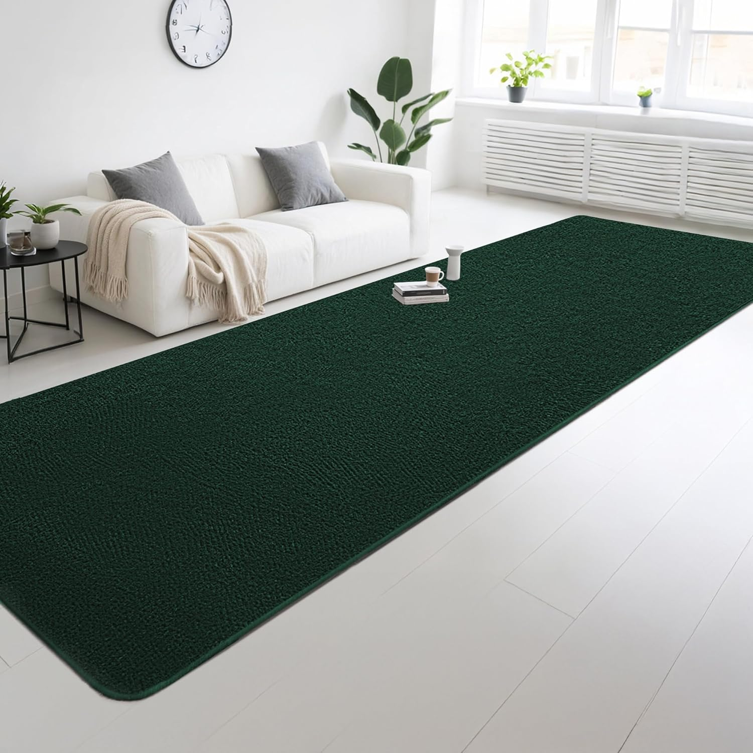 Large Modern Runner Rugs for Living Room Bedroom, 2X8 Feet Dark Green Ultra Soft Thickened Memory-Foam Indoor Rug, Comfy Aesthetic Solid Minimalist Carpets for Girls Boys Nursery Dorm Home Decor